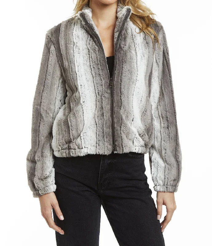 Theo Faux Fur Jacket In Silver