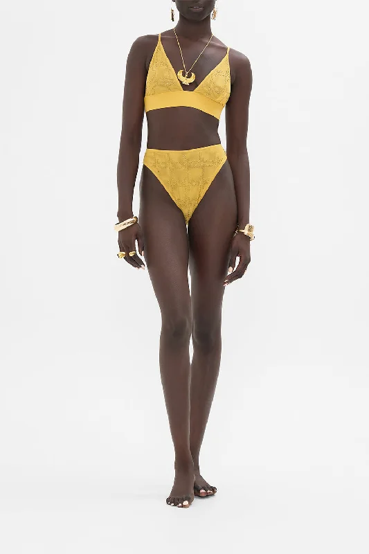 MESH HIGH WAIST HIGH LEG BRIEF GOLD