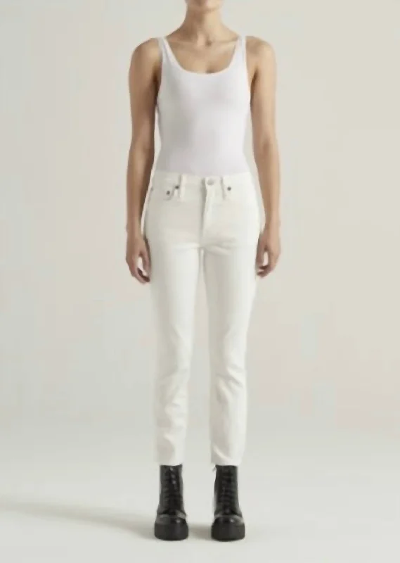 Bree Mid Rise Straight Crop Jean In Optic White