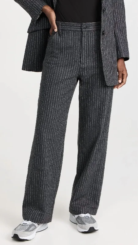 Sid Italian Wool Carpenter Pant In Grey Stripe