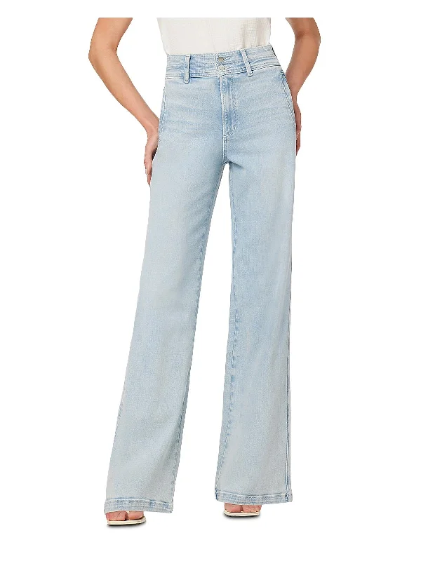 Womens High Rise Light Wash Wide Leg Jeans