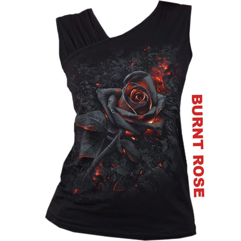 BURNT ROSE - Gathered Shoulder Slant Vest Black