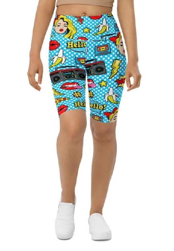 Blue Pop Art Pattern Biker Shorts