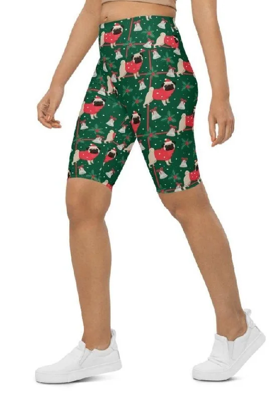 Christmassy Pugs Biker Shorts